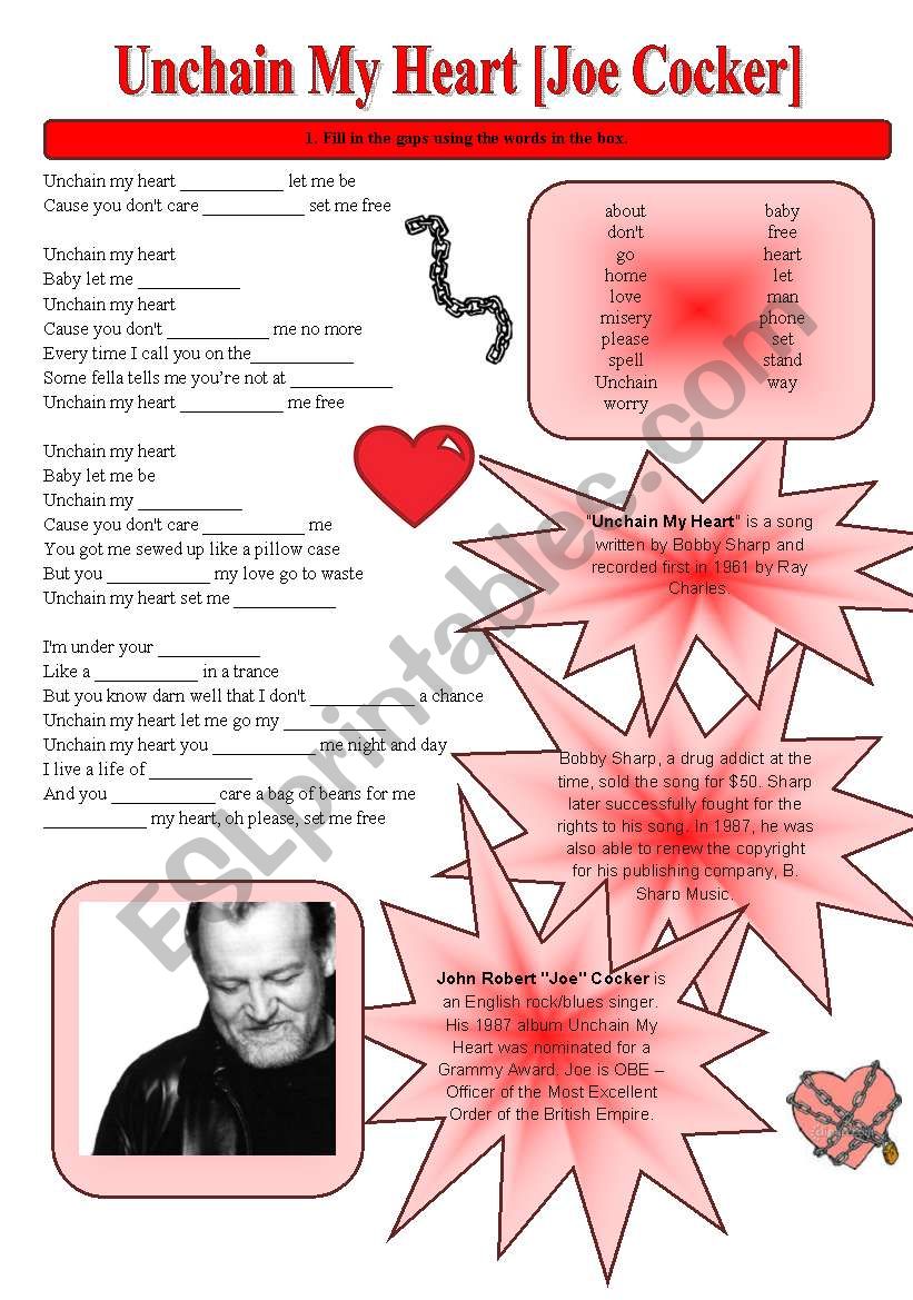 SONG!!! Unchain My Heart [Joe Cocker] - Printer-friendly version included